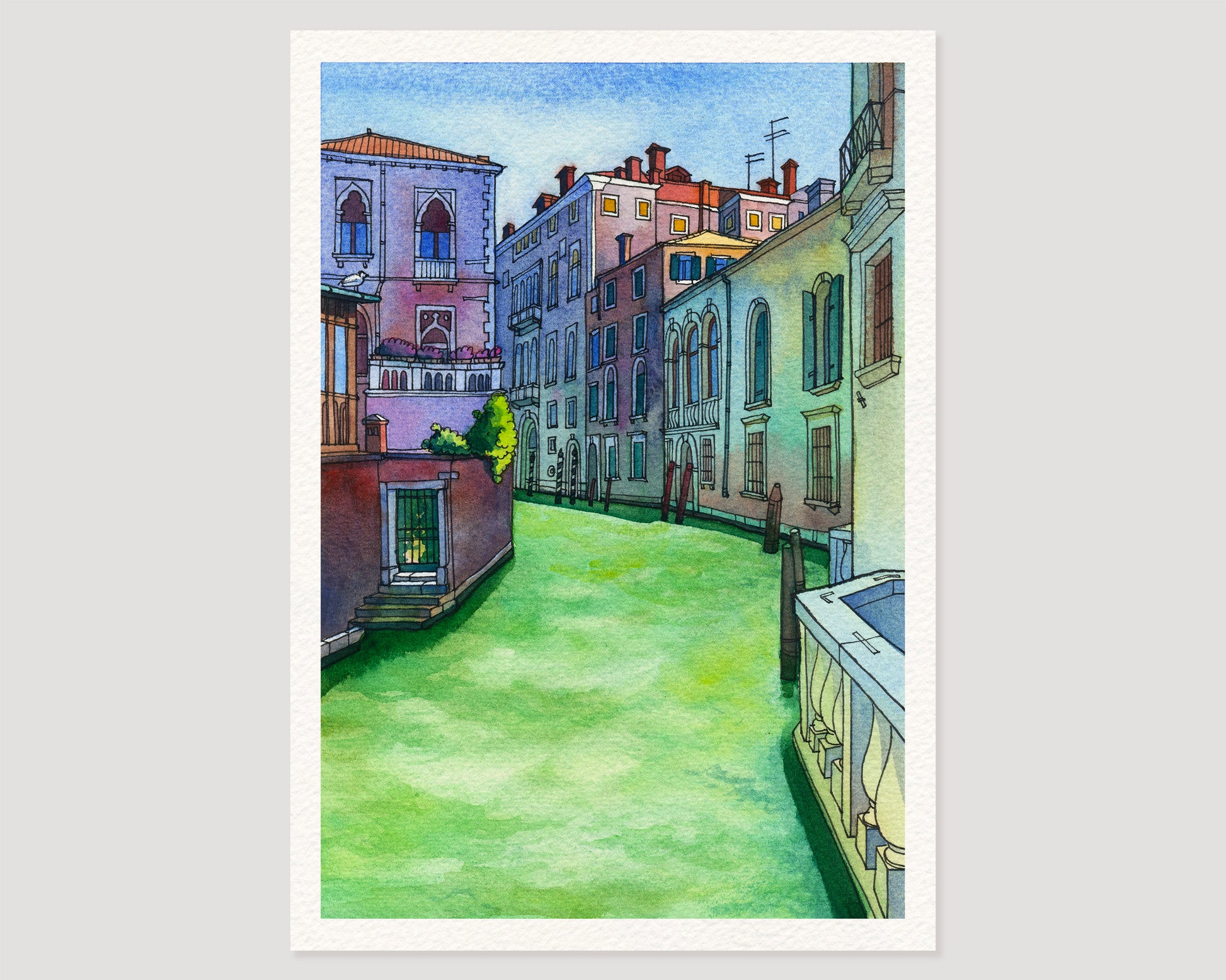 Rio di San Polo in Venice scene watercolor and ink artwork