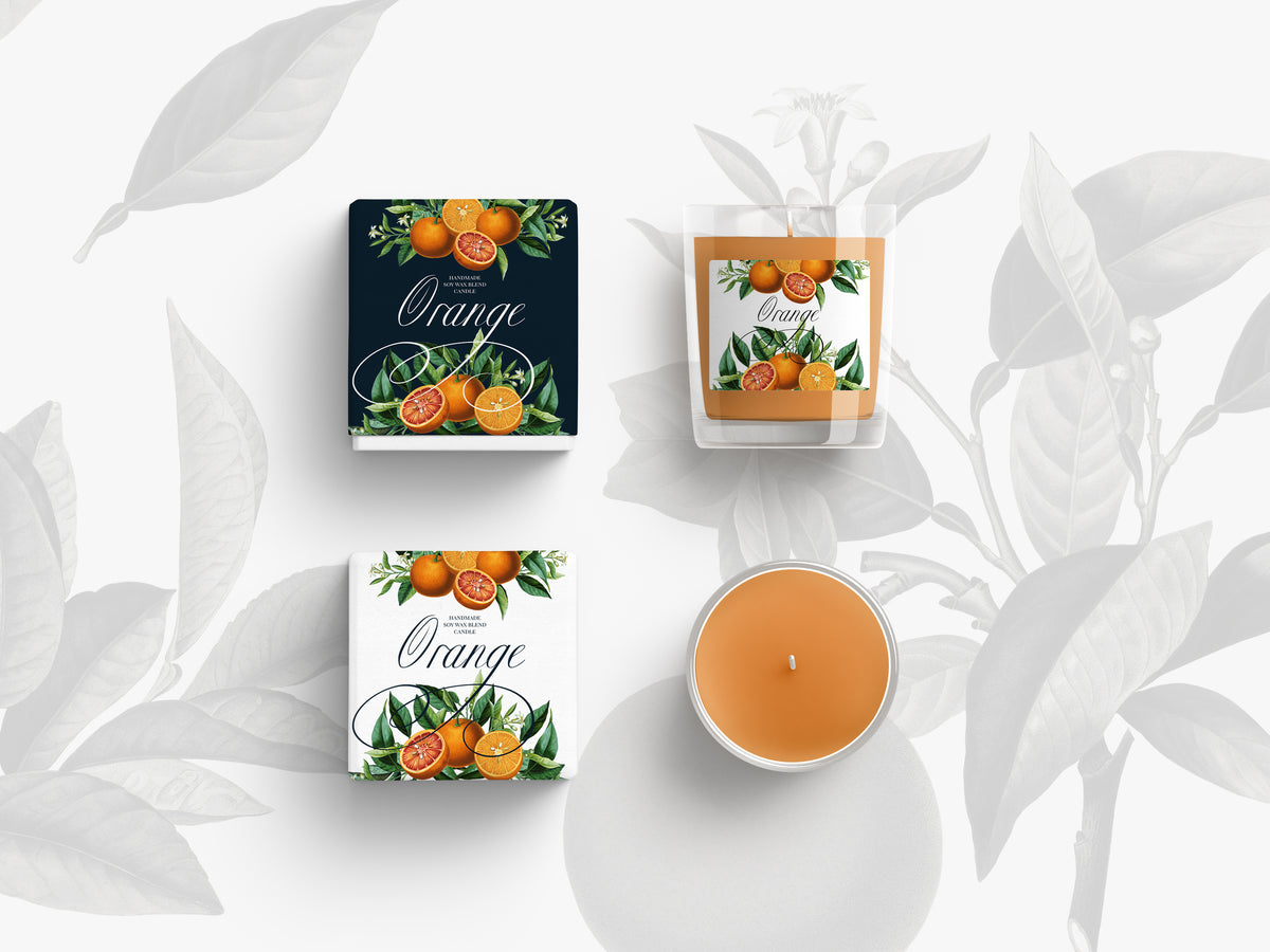 Candles decorated with vintage oranges images